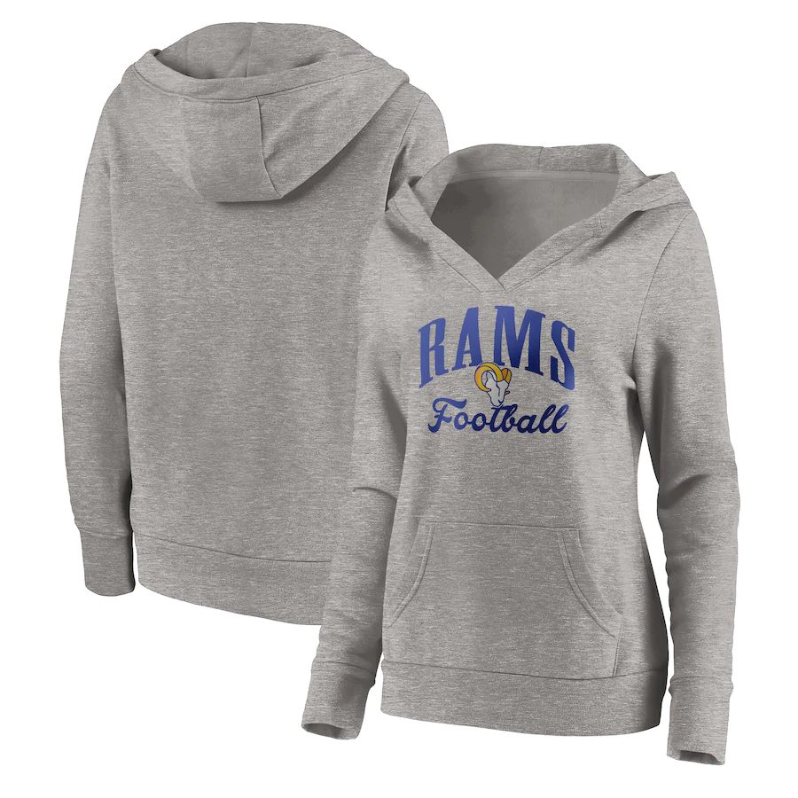Women Los Angeles Rams Fanatics Branded Heathered Gray Victory Script V-Neck Pullover Hoodie->women nfl jersey->Women Jersey